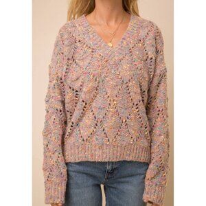 Anthropologie Lumiere Beige Argyle Chunky Knit Sweater Sz S Casual Crochet